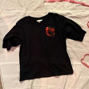 NEW! Black Puff SleeveTop with Patch design